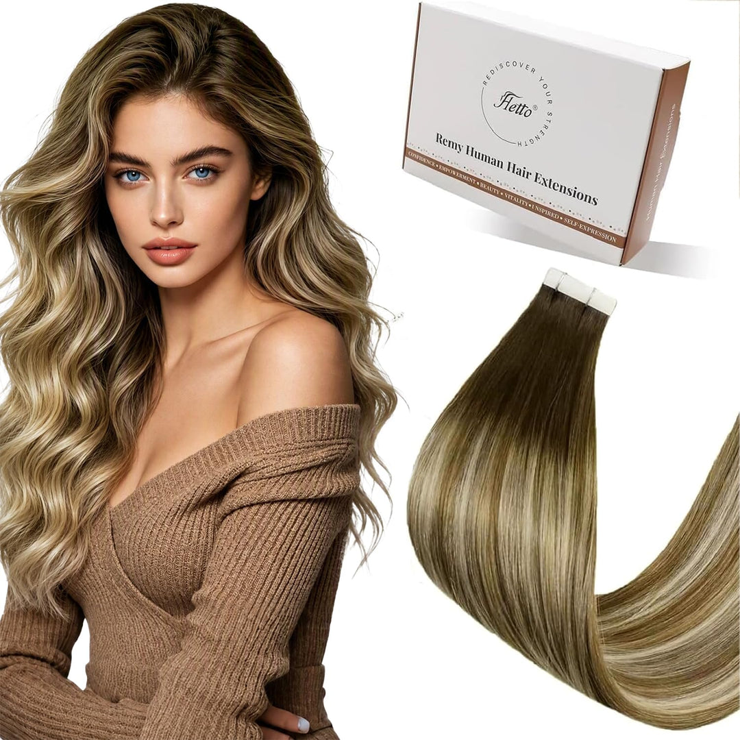Hetto Extensions Echthaar Tape in Remy Extensions Tape in Echthaar Balayage Blond 
