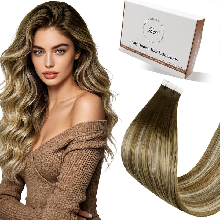 Hetto Extensions Echthaar Tape in Remy Extensions Tape in Echthaar Balayage Blond 