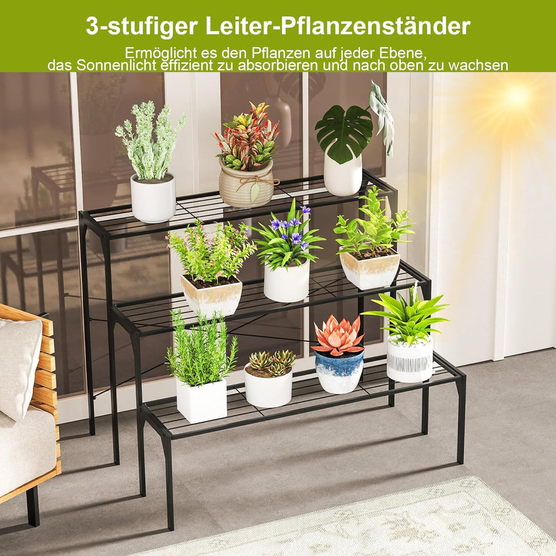 COSTWAY 3-stufiger Metall Blumentreppe Blumenregal, Pflanzenständer Pflanzenregal, Pflanzentreppe Pf