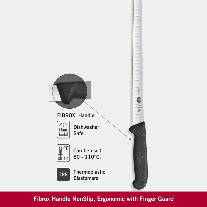 Victorinox Fibrox Lachsmesser Kullenschliff, Küchenmesser, Flexible Klinge, Extra Scharf, Rostfreier