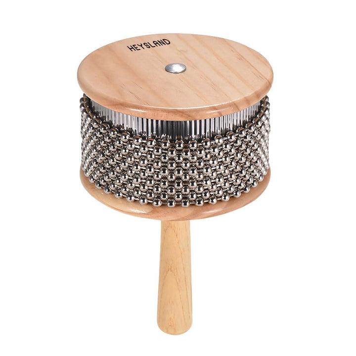Heysland Cabasa-Percussion-Musikinstrument aus Holz, Metallperlenkette und Zylinder, Pop-Hand-Shaker