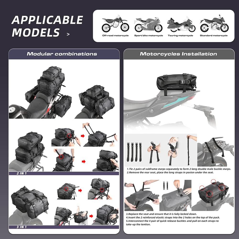 Rhinowalk Multifunktionale Motorradtasche Hecktasche Motorradgepäck 8L Motorradkoffer Satteltaschen