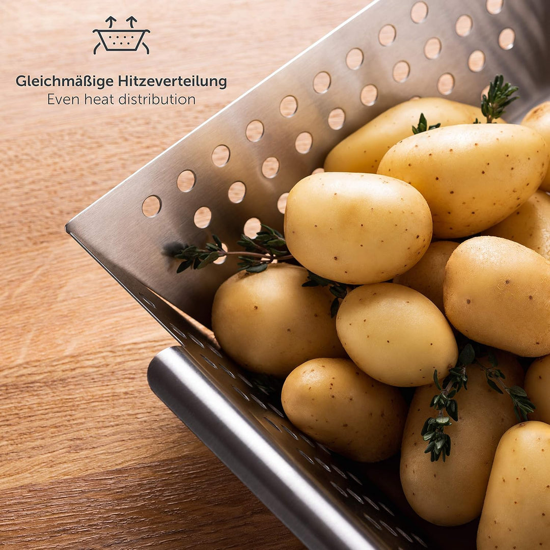 Blumtal Grillschale aus 100% Edelstahl - perfekt für Grillgemüse, Grillkorb geeignet für alle Grilla