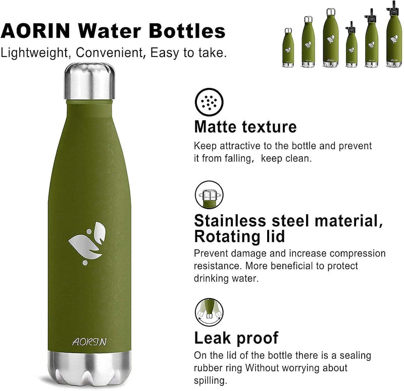 AORIN Vakuum-Isolierte Trinkflasche - 350ml/500ml/750ml - Wasserflasche BPA-Frei,24 H Kühlen & 12 H