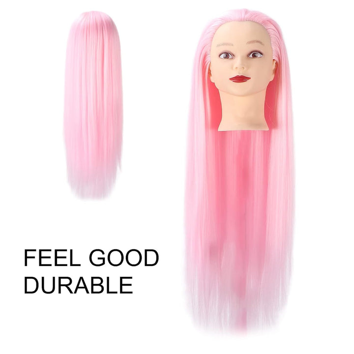 NSXAYIWE Rosa Haar-Mannequin-Kopf, Echthaar-Kosmetologie-Mannequin-Kopf, Puppenkopf für Haarstyling-