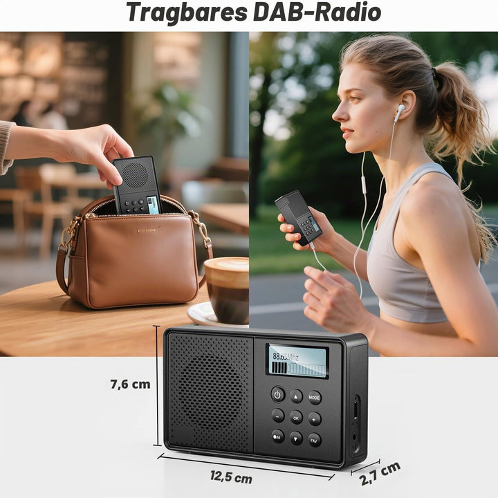 Arafuna DAB Plus Radio mit 40 Voreinstellungen, DAB Radio mit Bluetooth, 2200mAh Digitalradio, Dual