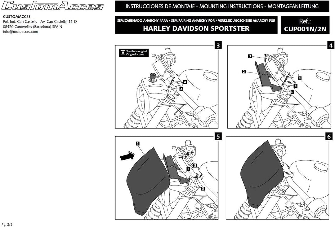 Verkleidungscheibe Free Spirit Modell Schwarz Customacces für Harley Davidson Sportster 883 Low 04'-