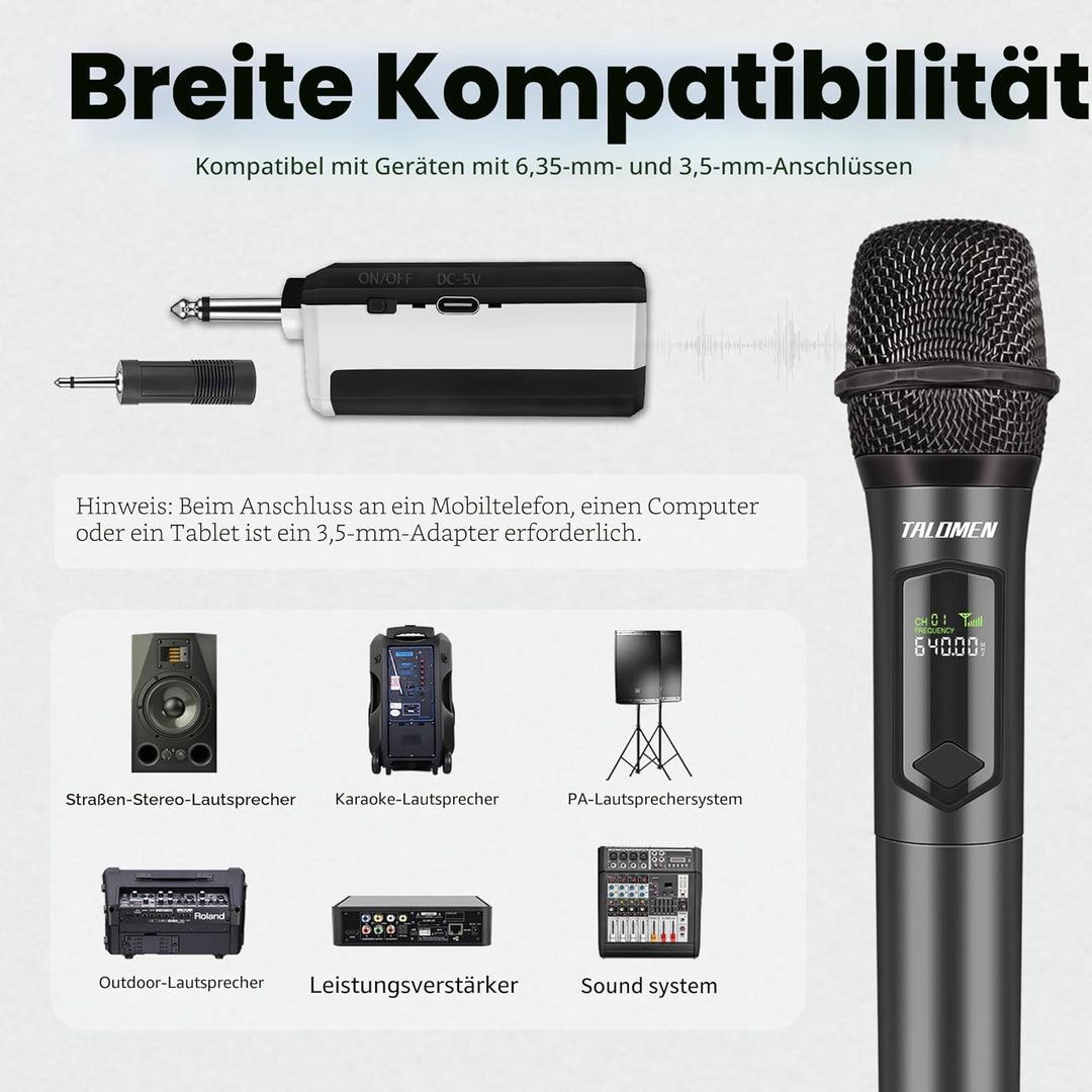 talomen Mikrofon kabellos,Drahtloses Funkmikrofon Wireless Microphone,Dual Mikrofon Kabellos Set,Han