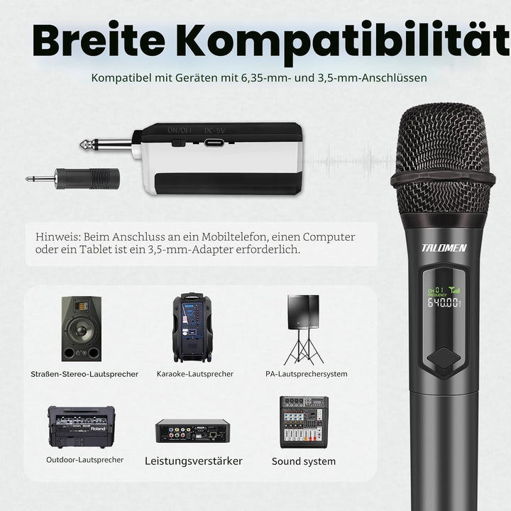 talomen Mikrofon kabellos,Drahtloses Funkmikrofon Wireless Microphone,Dual Mikrofon Kabellos Set,Han