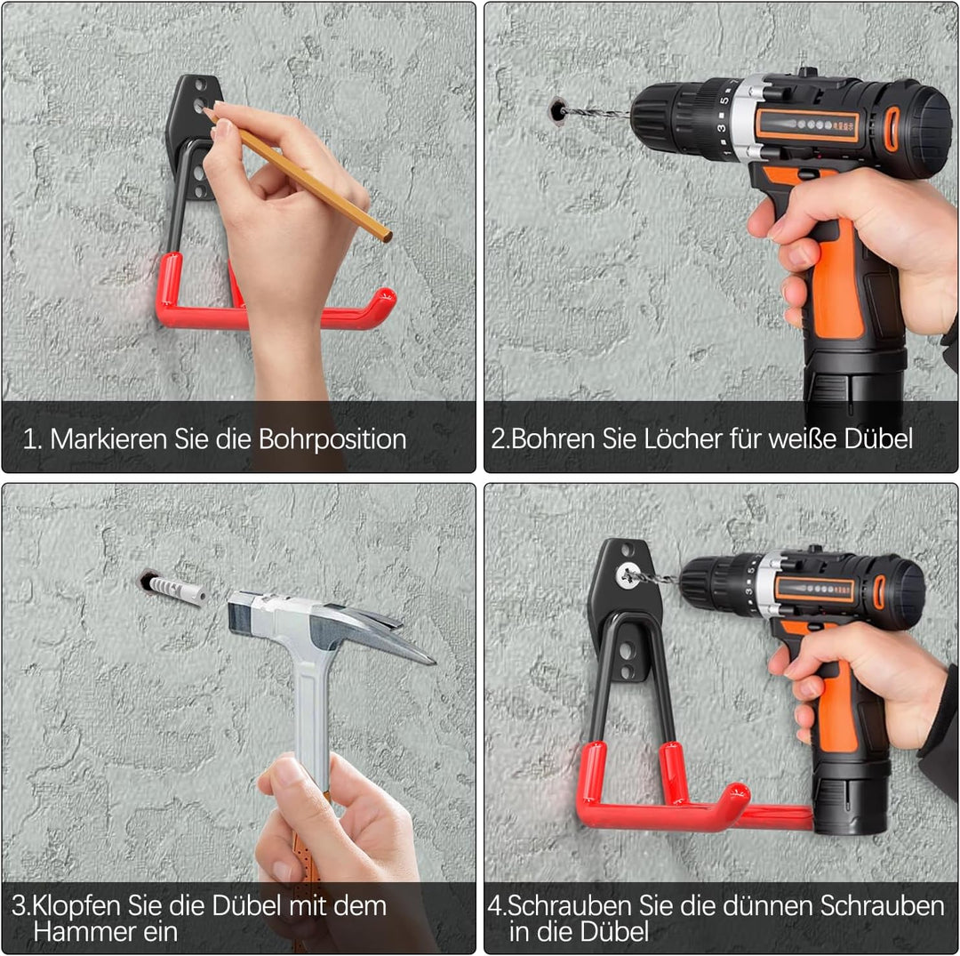 3-H 14 Stück Wandhaken Garage Haken Schwerlast Doppelhaken Multi Grösse Garage Storage Hooks für Lei