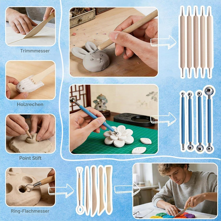 Glasur für Ton Lufttrocknend, 100ml Air Dry Clay Glaze mit 29 PCS Modellierwerkzeug Set, Clay Varnis