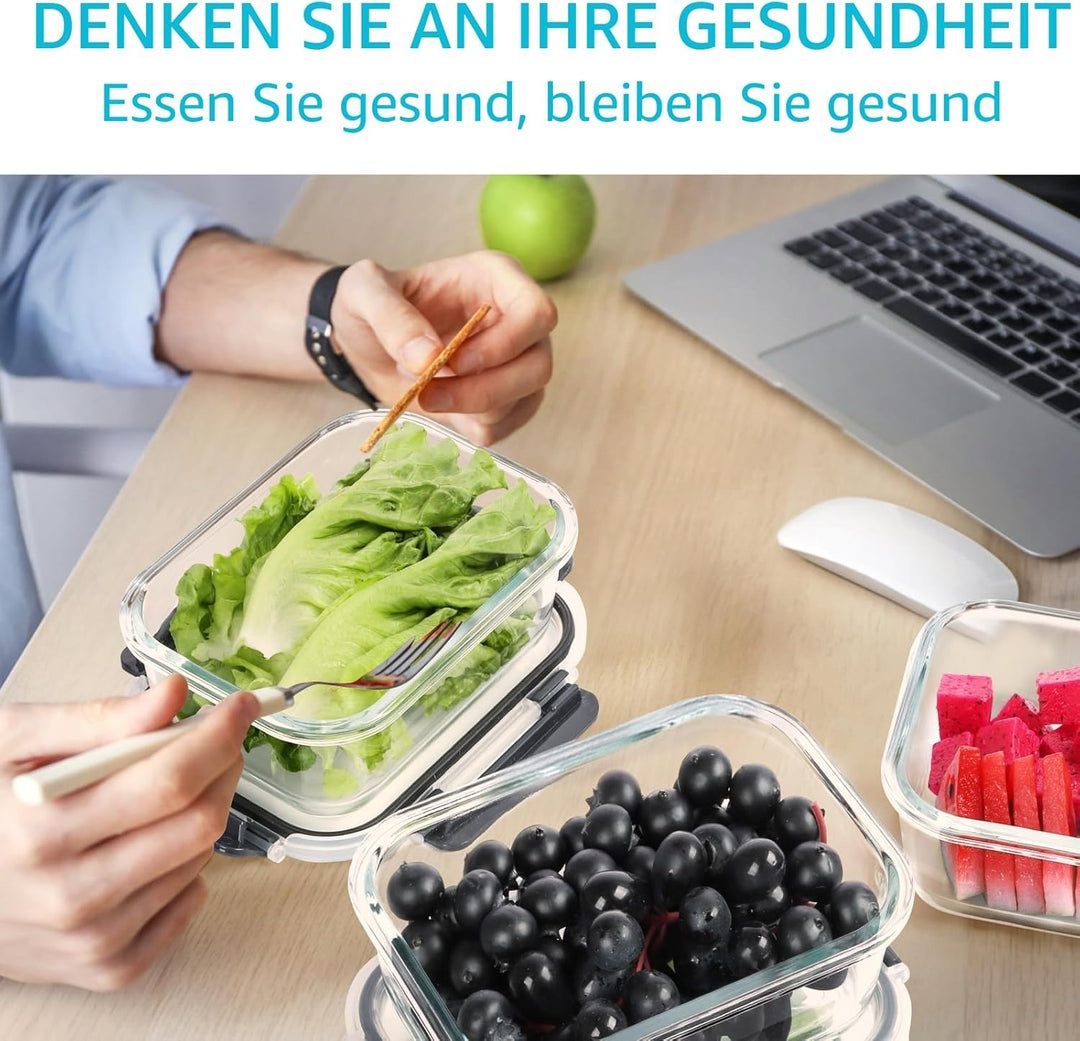 Skroam Glas-Frischhaltedosen 20 Stück 640ml [10 Behälter + 10 Deckel] - Meal Prep Boxen für Lebensmi