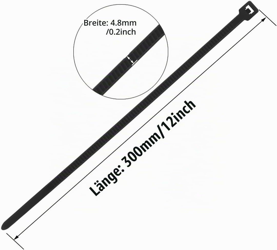 500 Stücks 300mm x 4.8mm Nylon Kabelbinder uv bestaendig Selbstsichernde Kunststoff Kabelbinder UV B