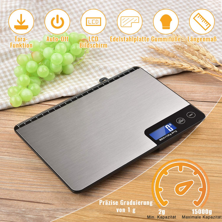 15kg Digitale Küchenwaage mit Lineal, Diyife Professionelle Digital Electronische Waage, Haushaltswa