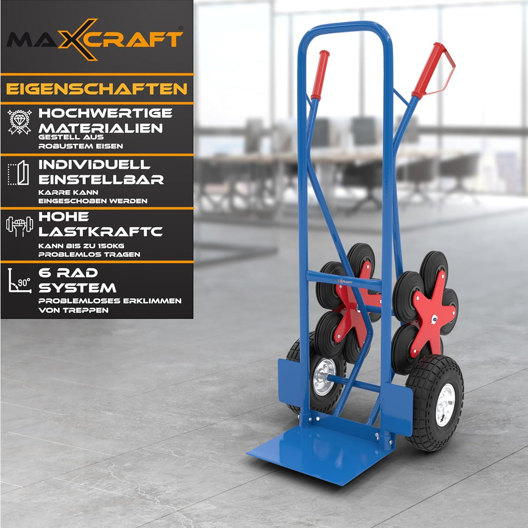 MAXCRAFT Sackkarre Treppenkarre bis 200 kg Treppensackkarre Transportkarre Treppensteiger - 12 Räder