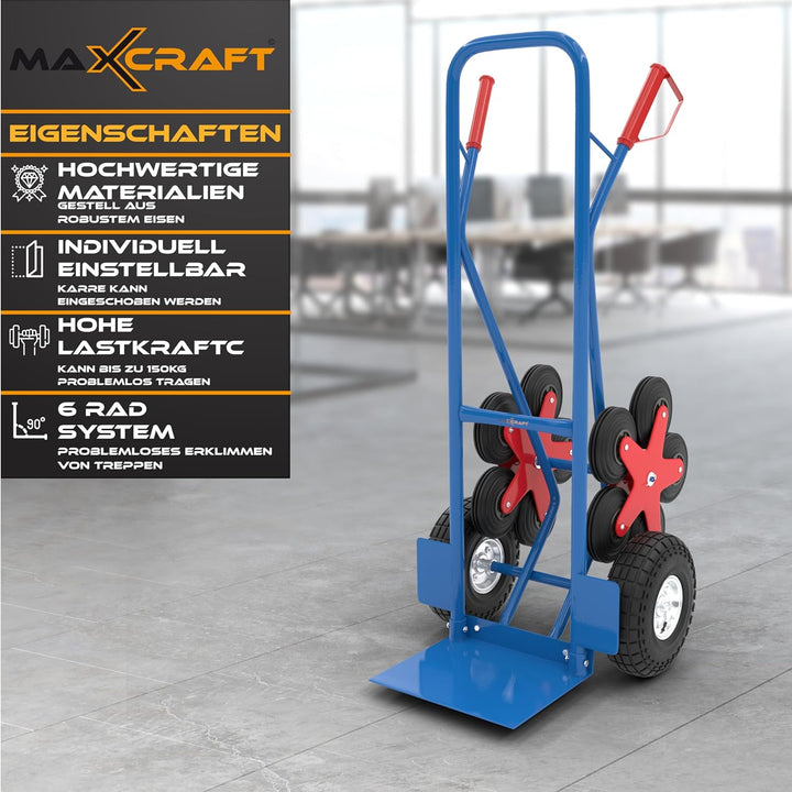 MAXCRAFT Sackkarre Treppenkarre bis 200 kg Treppensackkarre Transportkarre Treppensteiger - 12 Räder