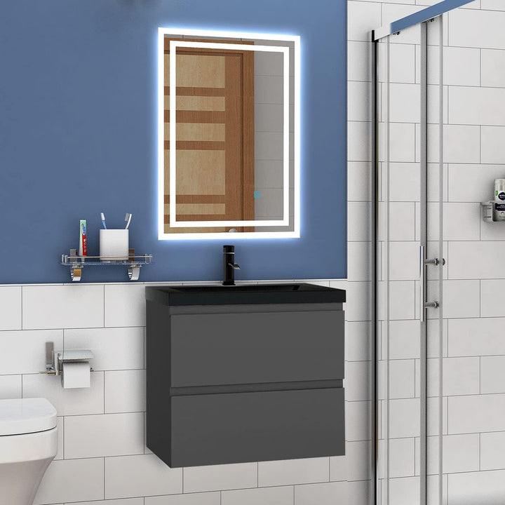 Waschtisch mit Unterschrank 60 cm Badmöbel Set mit Waschbecken Schwarz Gäste WC Anthrazit Matt