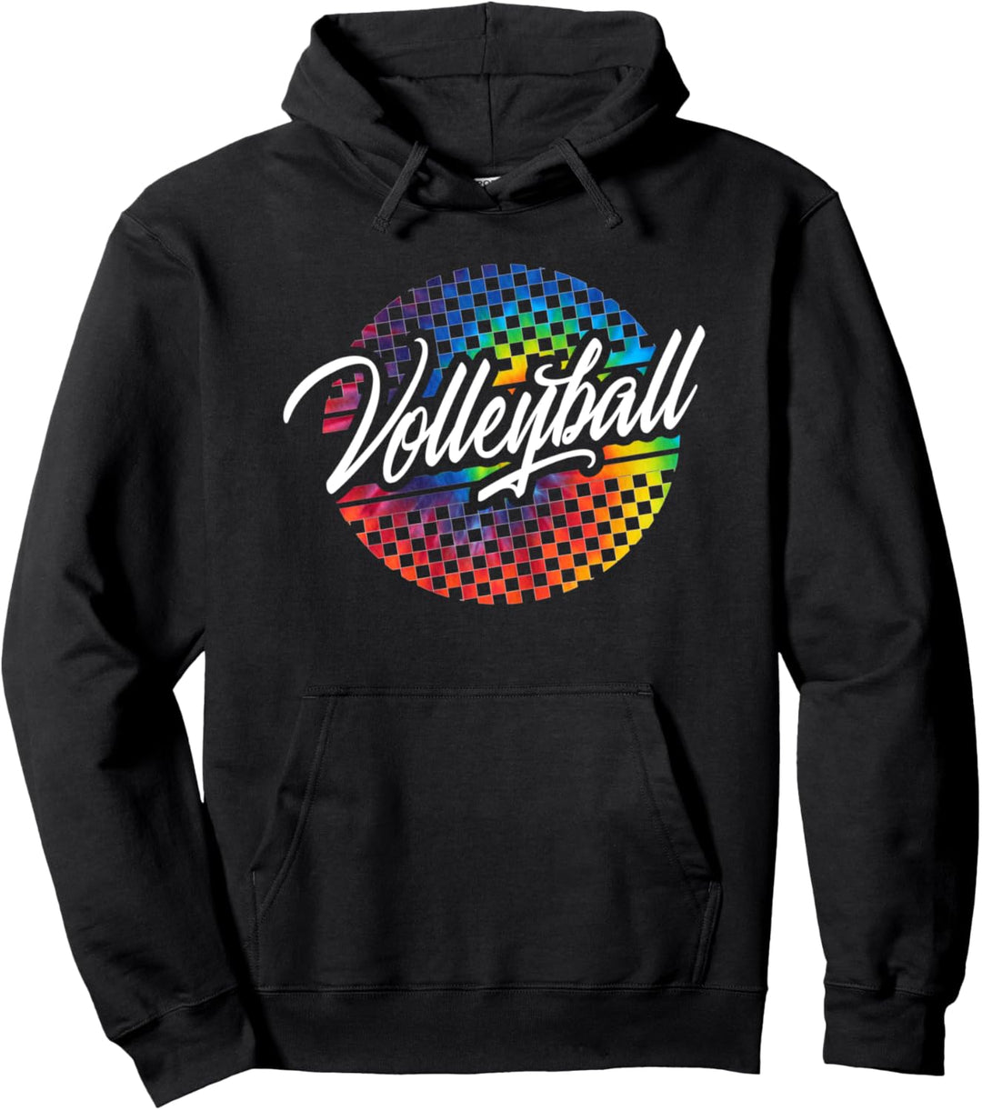 Volleyball Girls Gift Checkered Rainbow Tie Dye Great Teen Pullover Hoodie