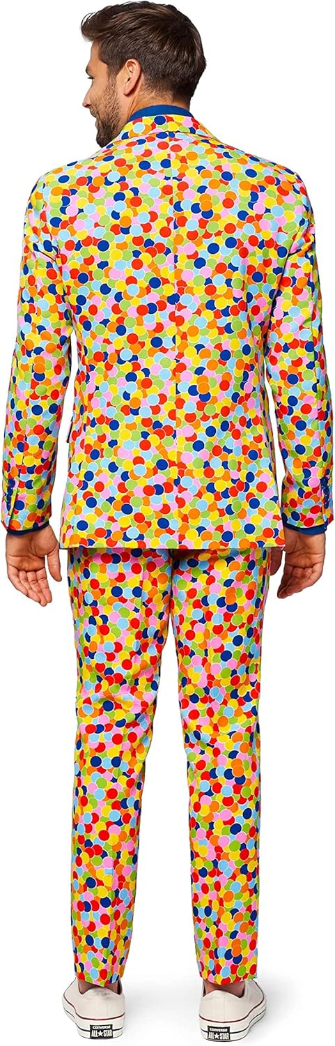 OppoSuits Karnevalskostüme Herren festlichem Druck Anzug mit Krawatte 38 Confetteroni, 38 Confettero