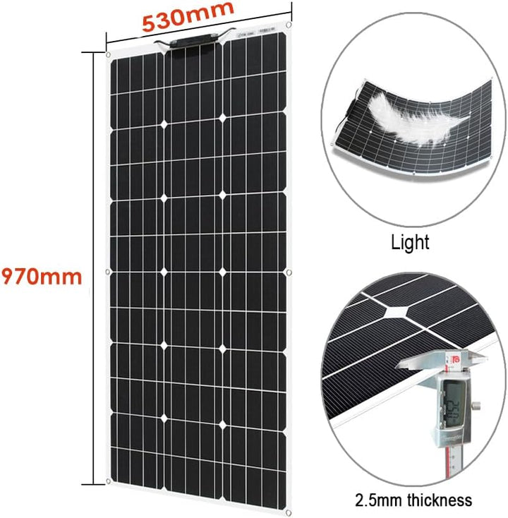 Aysolar 100W 12V Flexibel Solarpanel Kit 18v Monokristallines Photovoltaik Solarmodul, 10A Laderegle