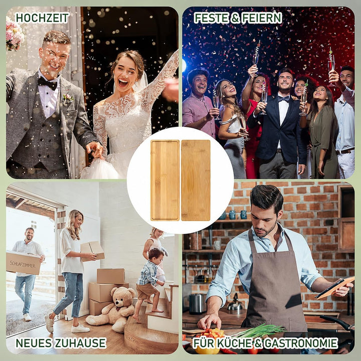 10 Stück Kleine Bambus Tabletts, 28 x 10 cm Rechteckig Holztablett, Holz Serviertabletts Servierplat
