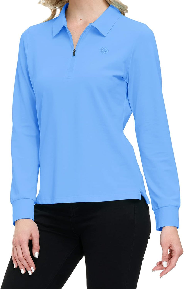 MoFiz Damen Poloshirt Langarm Baumwolle Polohemd Sport Polo Wintershirts mit Reissverschluss Kragen