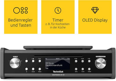 TechniSat DIGITRADIO 20 CD – Modernes & kompaktes DAB+ Küchen- & Badezimmerradio (Empfangsstarkes UK