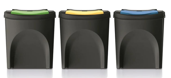 BirnePower Mülleimer Müllbehälter Abfalleimer 75L Set 3 x 25L Mülltrennsystem Behälter Sorti Box mit