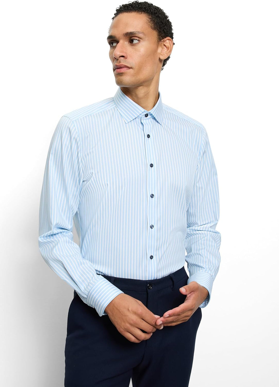 OLYMP Herren Businesshemd Schlank Gestreift 200984 40 Bleu 11, 40 Bleu 11