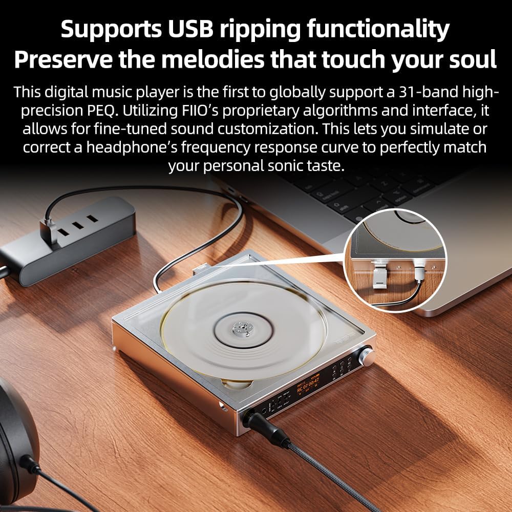 FiiO DM15 R2R Tragbarer CD-Player, HiFi-USB-DAC und Bluetooth 5.4-Sender, HD-Display, 3,5 mm und 4,4