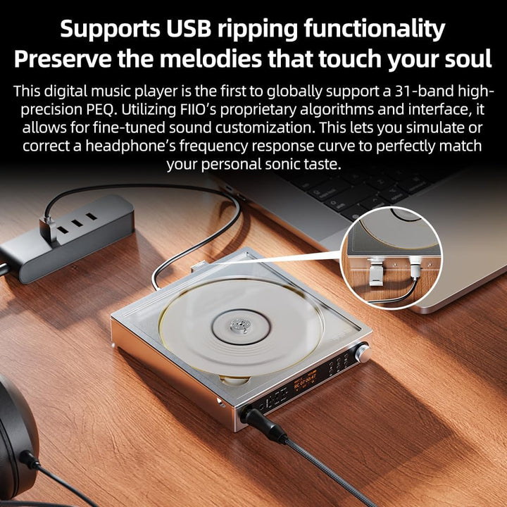 FiiO DM15 R2R Tragbarer CD-Player, HiFi-USB-DAC und Bluetooth 5.4-Sender, HD-Display, 3,5 mm und 4,4