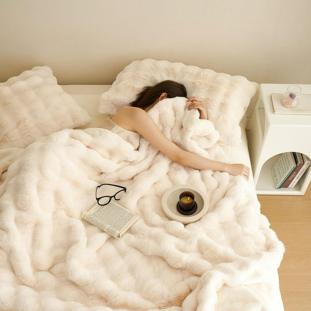 Kuscheldecke Kaninchen Plüsch Decke Kunstfell Warme Überwurfdecke Sofadecke Vielseitig Blanket für C
