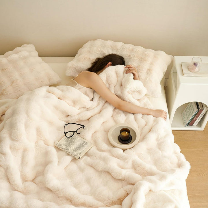 Kuscheldecke Kaninchen Plüsch Decke Kunstfell Warme Überwurfdecke Sofadecke Vielseitig Blanket für C