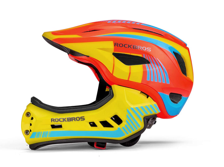 ROCKBROS Kinderhelm Integriert Fahrradhelm Kinder Jugend Fullface Helm mit Abnehmbarem Kinnschutz BM