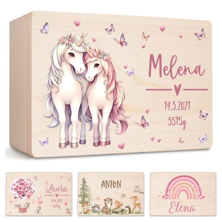 Little Deco Personalisierte Holzkiste Baby Erinnerungskiste | M - 30 x 20 x 13 cm | Pferde Geschenk