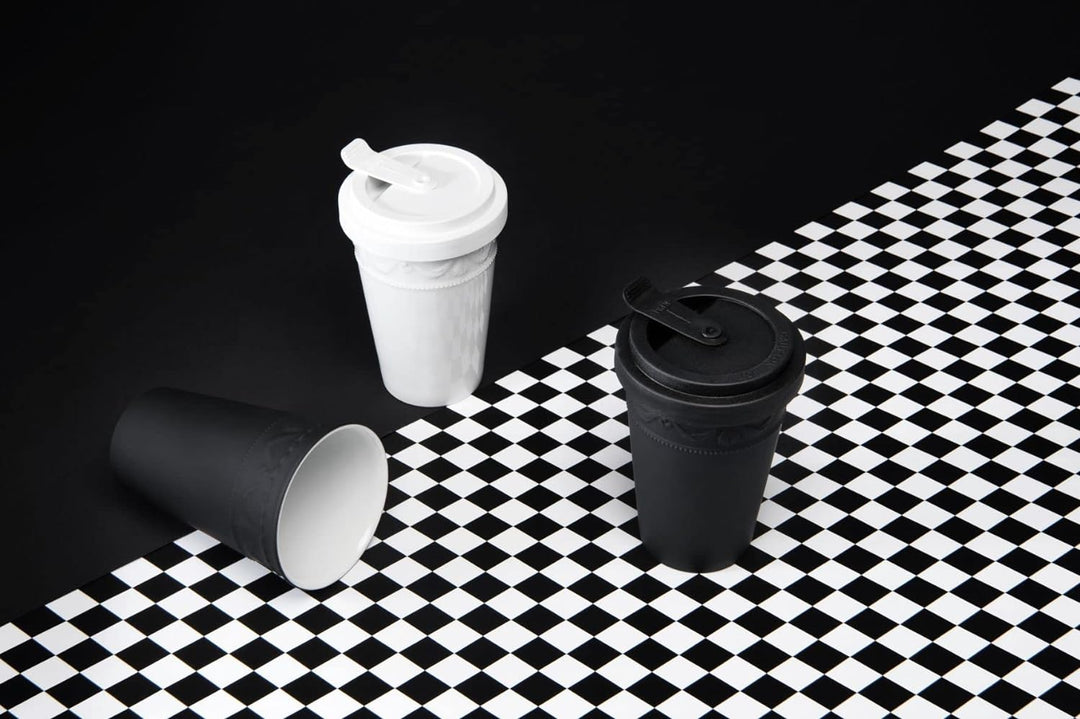 KPM Berlin KURLAND To-Go Becher Duo-Set 2tlg, mit Ledermanschetten, Porzellan, Kaffeebecher 14 cm, h