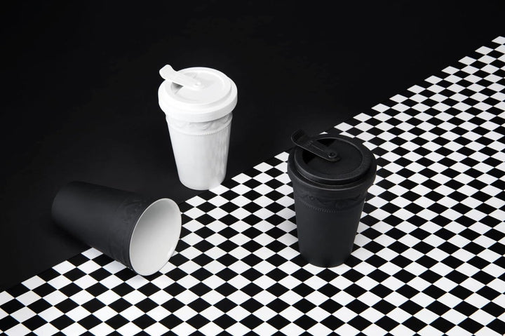 KPM Berlin KURLAND To-Go Becher Duo-Set 2tlg, mit Ledermanschetten, Porzellan, Kaffeebecher 14 cm, h