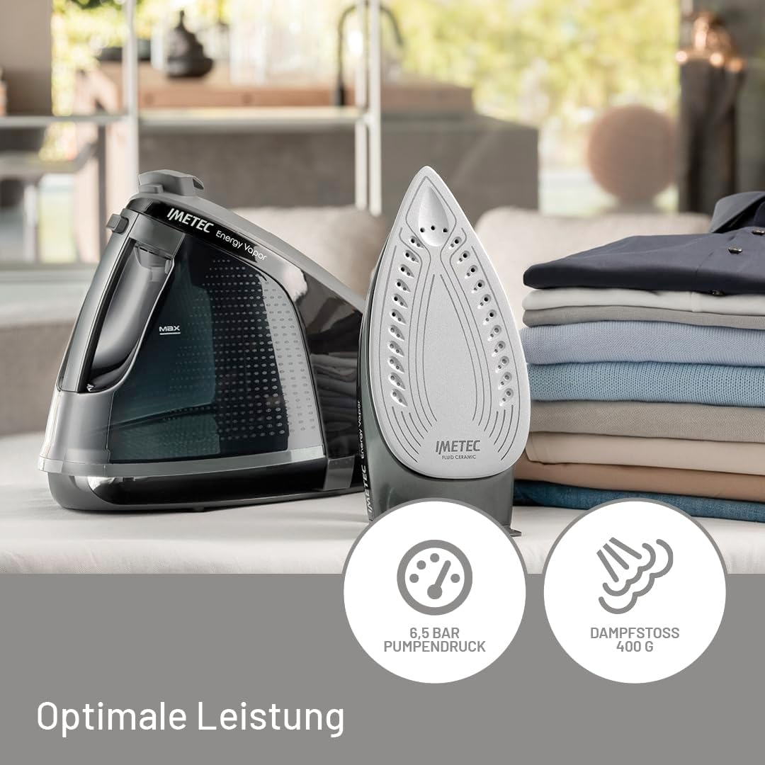 Imetec Energy Vapor | Bügeleisen mit Dampferzeuger, 6,5 BAR Pumpe, 400 g Dampfstoss, 2400 W, Fluid C
