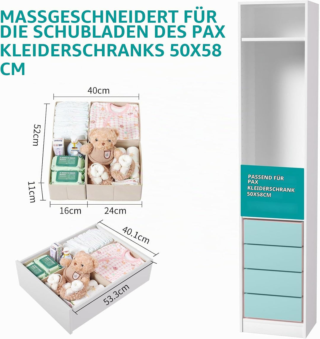6er Set Schubladen Organizer kompatibel mit PAX Kleiderschrank 75x58 cm, Faltbar Stabil, Aufbewahrun