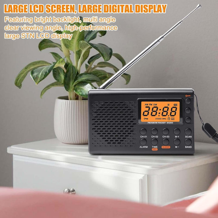 Tragbares Radio AM/FM/SW Kofferradio, Netz & Batteriebetrieb LED-Display mit Bestem Empfang Eingebau