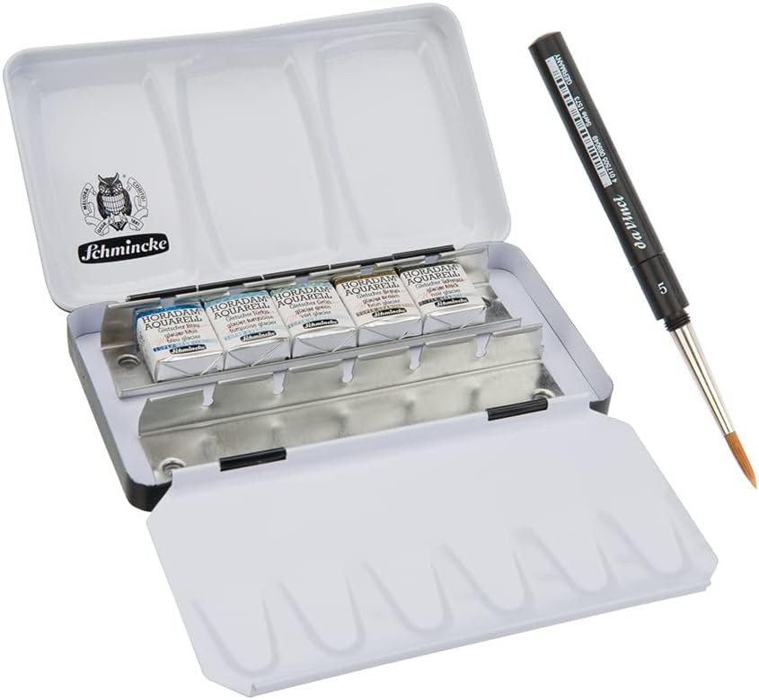 Schmincke – HORADAM® AQUARELL, Super Granulation Set Gletscher, 5 x 1/2 Näpfchen + Pinsel, 74 603 09