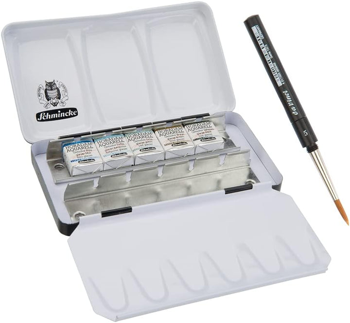 Schmincke – HORADAM® AQUARELL, Super Granulation Set Gletscher, 5 x 1/2 Näpfchen + Pinsel, 74 603 09