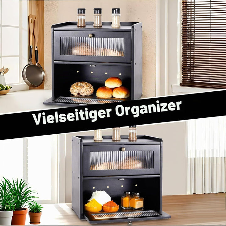 Bambus Brotkasten 2 Etagen,Eco Brotbox Brotkorb,Brotbehälter lebensmittelecht,Aufbewahrungsbox Küche
