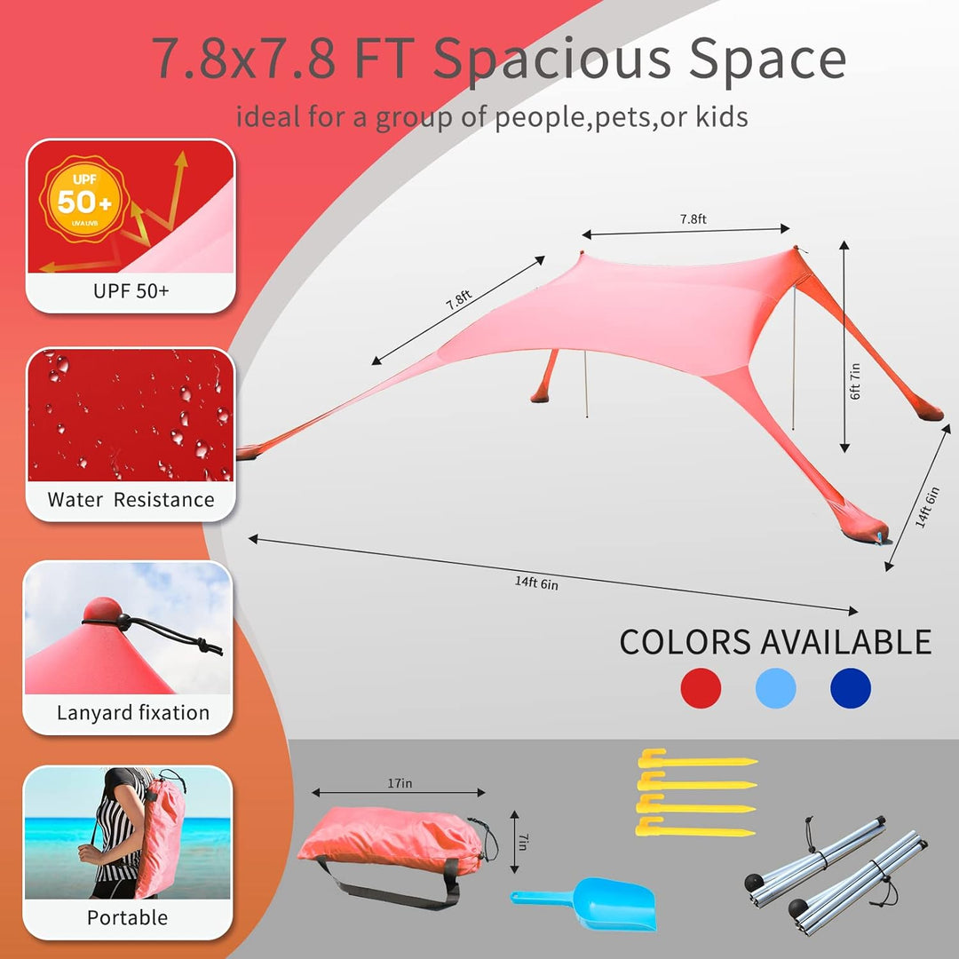 CUUPO Strandzelt, Sonnenschutz, LSF 50+, UV-Schutz, Outdoor-Baldachin, Sonnenschutz mit 2 Stangen fü