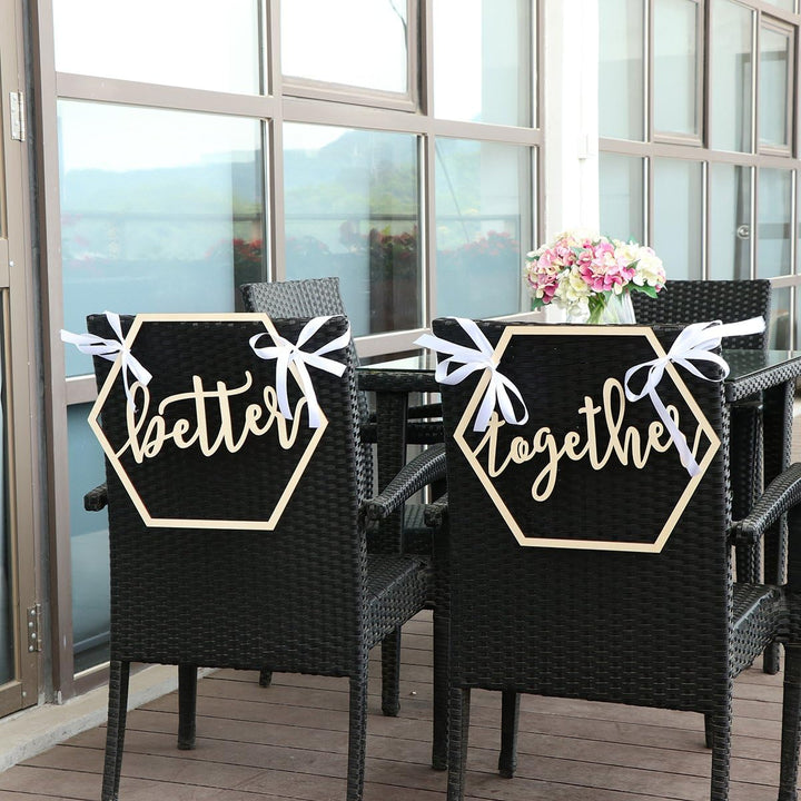 BESTOYARD 2 stück Stuhl Bunting Stuhldekoration Hochzeit Holz Stuhl Schild Braut Bräutigam Foto Requ