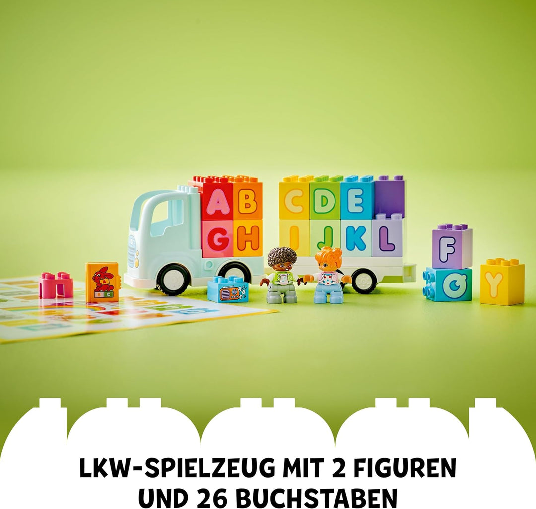 LEGO DUPLO Town ABC-Lastwagen, Lernspielzeug für Kleinkinder ab 2 Jahren, ABC-LKW-Spielzeug mit Anhä
