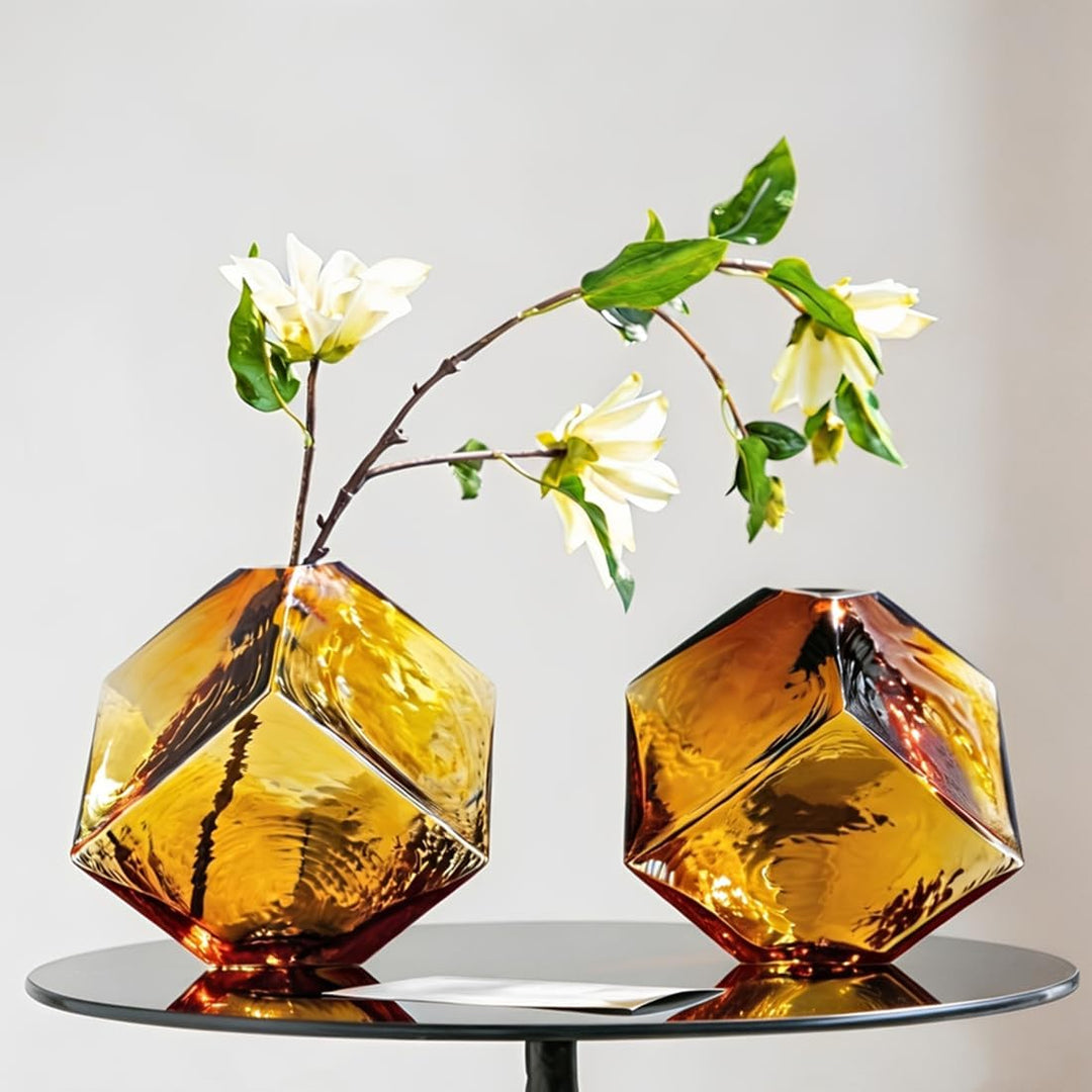 Glasvase Modern Blumenvase Handgefertigte kristallklare Schmale Vase Glas Tischdeko für Wohnzimmer S