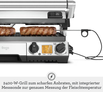 Sage Appliances SGR840 the Smart Grill Pro, Gebürstetes Edelstahl Mit abnehmbaren Antihaft-Grillplat