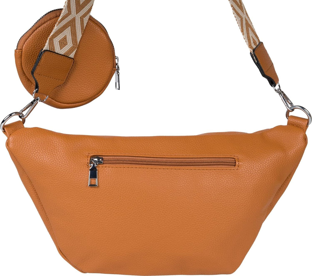 styleBREAKER Damen Halbmond Crossbody Schultertaschen Set 3-Teilig, Schultergurt mit Muster, Schlüss