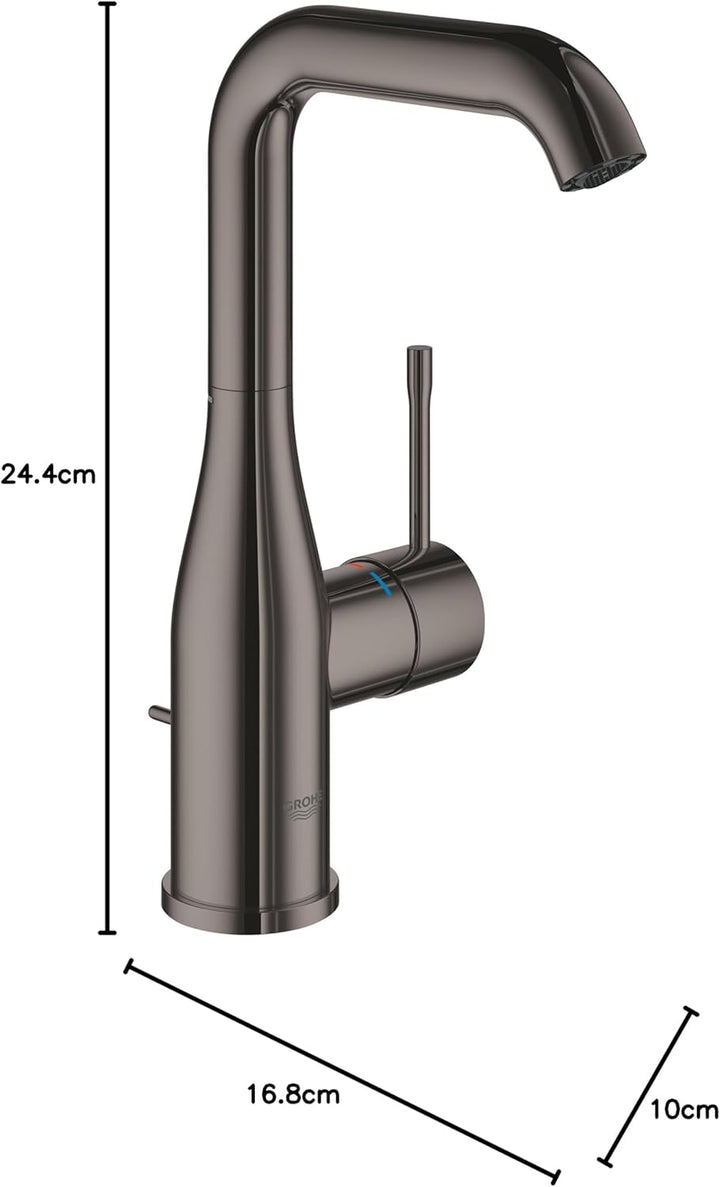 GROHE Essence - Einhand-Waschtischarmatur (wassersparend, DN 15, L-Size), hard graphite, 32628A01 L